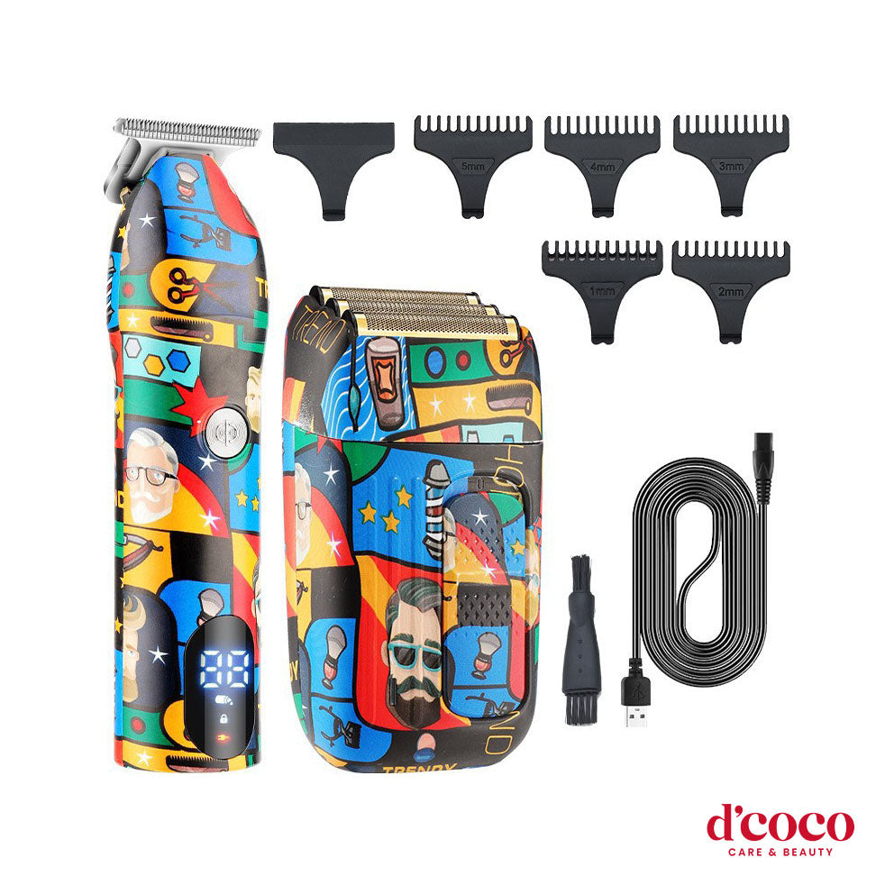 Professional Graffiti Hair Grooming Set - Electric Clipper & 3-Blade Reciprocating Shaver
