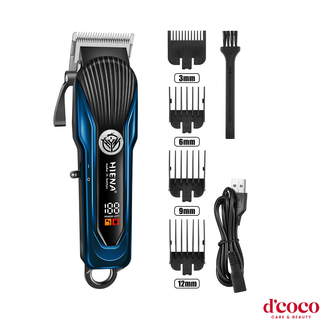 Professional Hiena Blue Hair Clipper - LCD Digital Display & Precision Blades