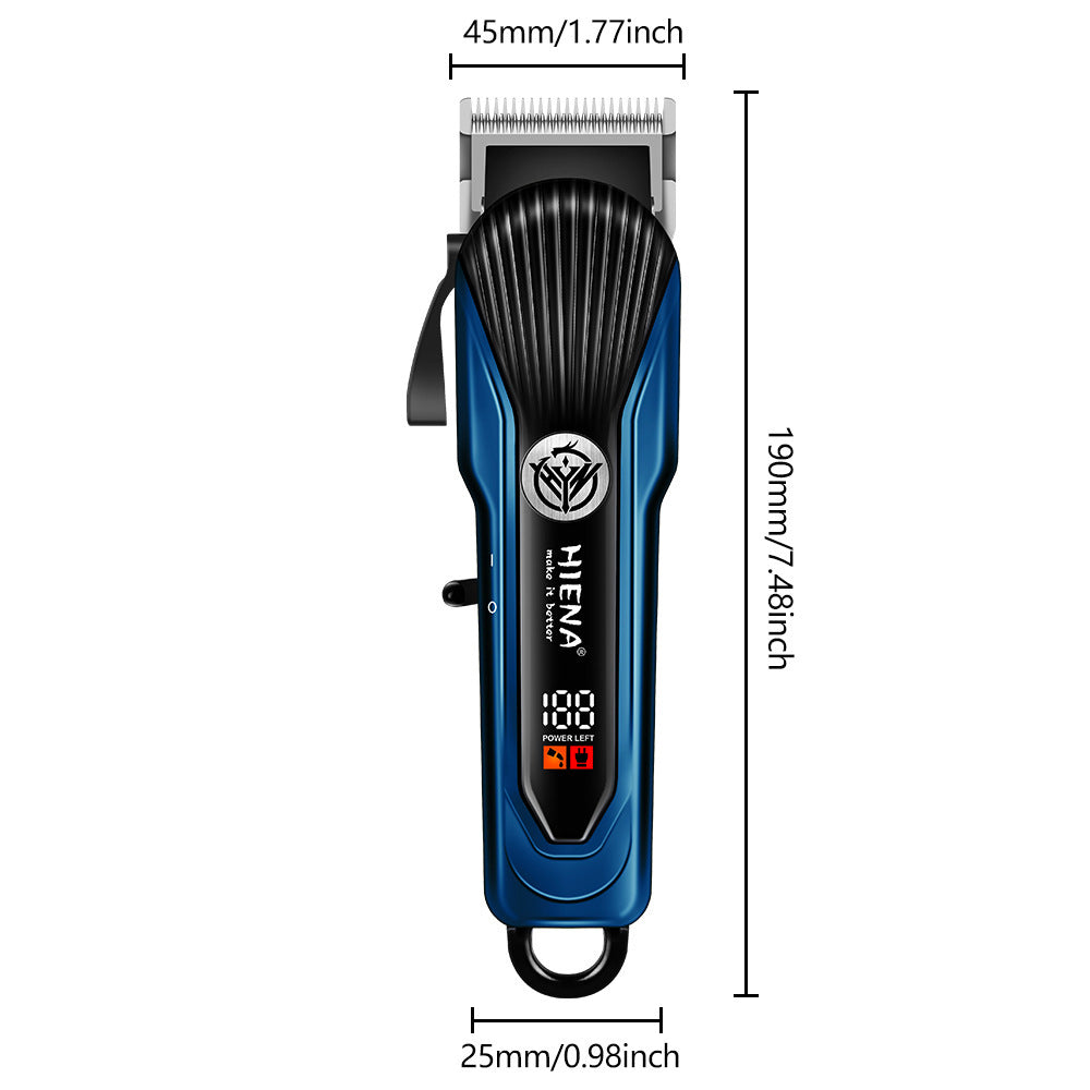 Professional Hiena Blue Hair Clipper - LCD Digital Display & Precision Blades